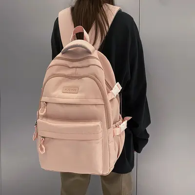 Large-Capacity Korean-Style Backpack, Solid Color, Durable Student Schoolbag - 3