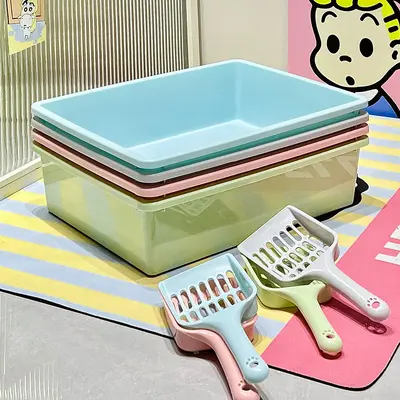 Large Anti-Tracking Semi-Enclosed Cat Litter Box, Thickened Rectangular Cat Toilet, Cat Litter Pan for Easy Cleaning of Cat Waste
