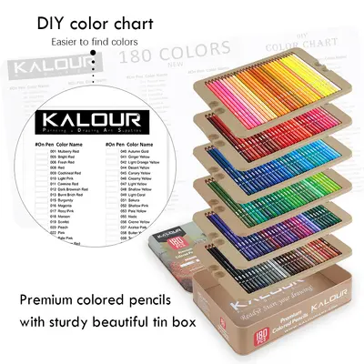 Kalour 180 renkli kalem seti, metal kutu, yağlı