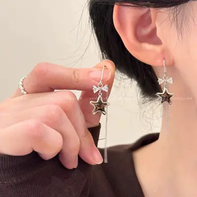 925银针高级感爪锆流苏耳环女轻奢小众气质长款耳钉圆脸显瘦耳饰 - 12