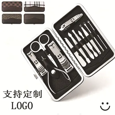 Stainless steel nail clipper set, 12-piece, smiley design
