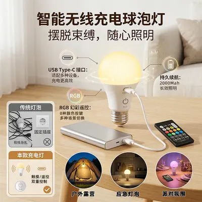跨境热销智能遥控调色定时关灯多功能 RGB 全彩灯泡E27家用氛围灯