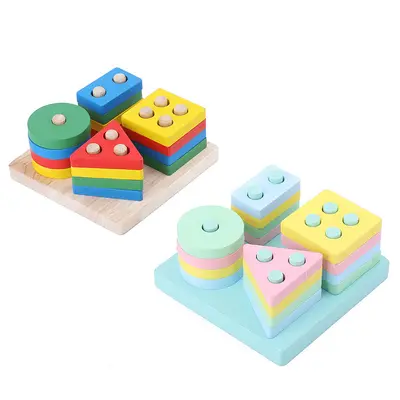Wooden Educational Geometric Shape Matching Toy, Four and Five Post Sets - 5