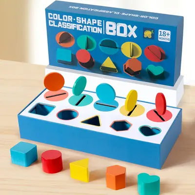 Montessori Wooden Shape and Color Sorting Box, 2-in-1