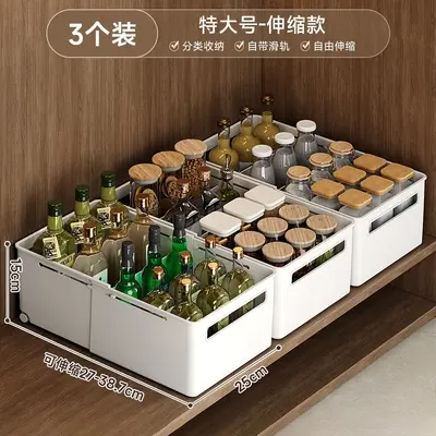 Expandable cabinet storage box with wheels, drawer dividers - 12