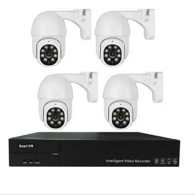 Factory 4-Channel POE Surveillance Camera Kit 5MP Smart Full-Color Night Vision HD Outdoor 360-Degree PTZ Dome Camera Security System