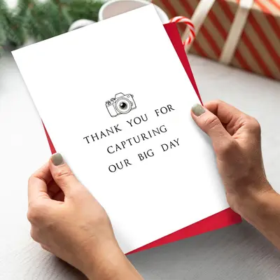 Wedding Photographer Thank-You Card with Envelope Set, Camera Illustration, 1 Piece - 4