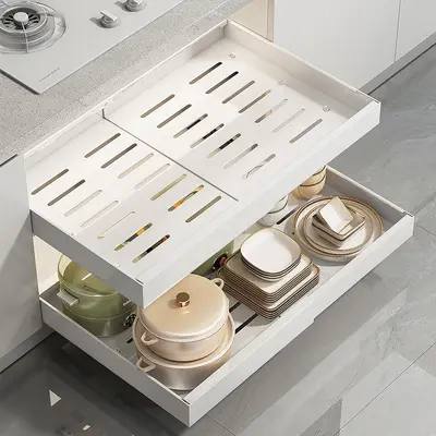 Retractable pull-out kitchen storage basket for under sink - 9