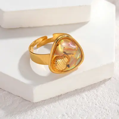 Geometric Abalone Shell Jewelry Set with 18K Gold Plated Titanium Steel Necklace - 8
