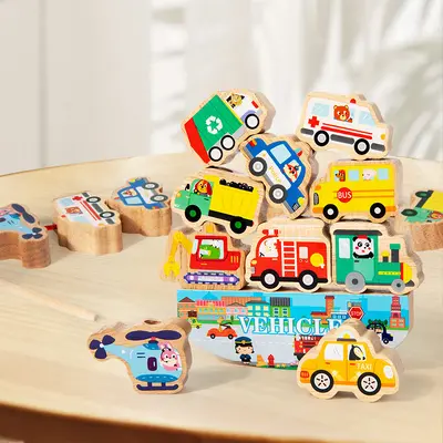 2-in-1 Fadenschnür-Stapelspiel, ab 2-6 Jahren, große Perlen