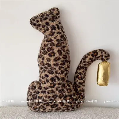Leopard Print Plush Sofa Throw Pillow, Light Luxury, for Living Room and Car