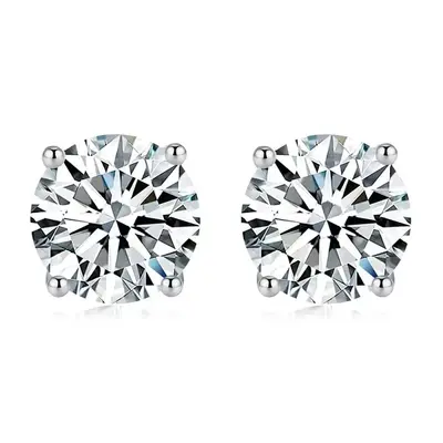 S925 Sterling Silver Gold-Plated Four-Claw Moissanite Stud Earrings for Women