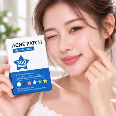 跨境蓝色彩盒装痘痘贴PE材质 360粒隐形星星爱心圆形遮瑕痘痘贴