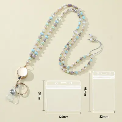 Colorful Crystal Beaded Lanyard with Stretchable ID Badge Holder - 8