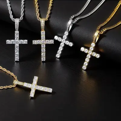 Hip-hop cross necklace men, zircon stone - 2