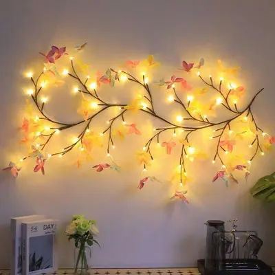 LED Şekillendirilebilir Rattan Peri Işık Dizisi, Yaprak Kelebek Çiçek Dekorlu