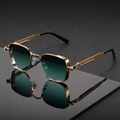 Retro-Sonnenbrille mit eckigem Metallrahmen im Steampunk-Stil - 13