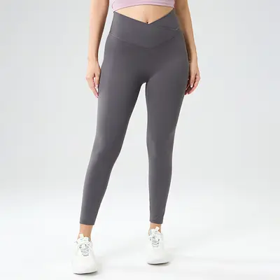 Kadın Çapraz Yüksek Belli 9/10 Pilates Taytı, Kalça Kaldıran, Çıplak Hissi - 10