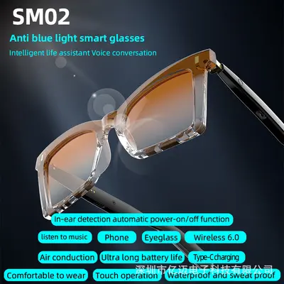 SM02 Smart Bluetooth Glasses, Photochromic Lenses, Blue Light Filter
