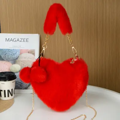 Heart-Shaped Women's Crossbody Bag, Rabbit Plush, Large Capacity - 3