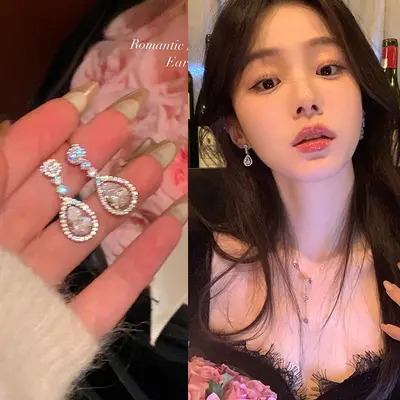 Koreanische Zirkon-Schleifenohrringe für Frauen, leicht luxuriös - 9