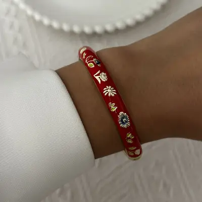 Damla emaye bilezik, çiçek motifi, vintage tarzı - 11