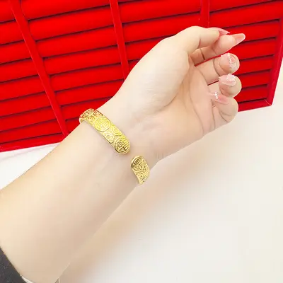 越南沙金古法心经手鐲女士久不掉色满天星黄铜合金仿真首饰品镯子 - 4