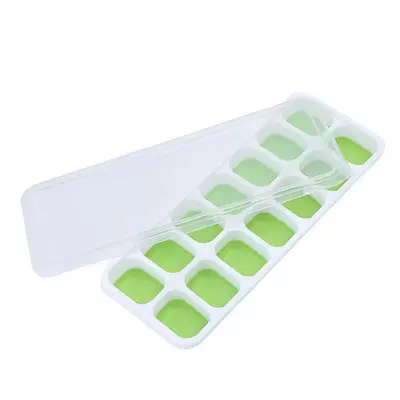 14-compartment ice cube tray, soft-bottomed, easy-release ice box, square silicone ice cube mold, covered homemade ice cube box