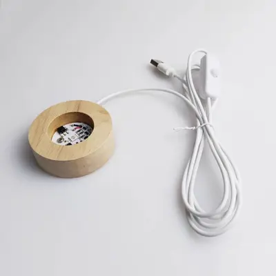 Gerçek Ağaçtan Işılı Tabanı USB Mini Gece Lambası 6cm Kauçuk Ağacı Oval Lamba Tabanı Yedi Renkli Degrade - 9