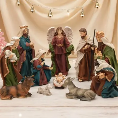 11 parça gerçekçi 18,5 cm figür seti, Noel ve dini dekorasyon