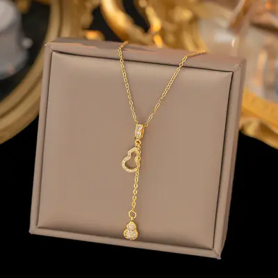 Titanium steel women's necklace, non-fading, brass detail - 13