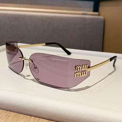 Frameless Metal Narrow Frame Retro Sunglasses for Women - 4