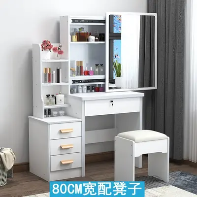 Modern Dressing Table with Sliding Mirror, LED Light and Storage Cabinet - 12