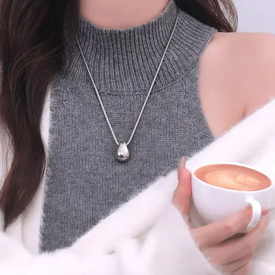 Minimalistischer Wassertropfen-Anhänger Halskette Damen, langes Pullover-Kettenband - 8
