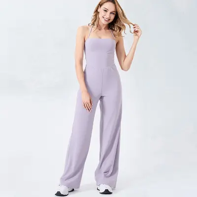 Kadın Yoga Tulumu, Dar Kesim, Halter Yaka, Çift Giyim, Düz Paça - 8