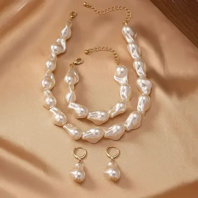 Irregular Pearl Necklace, Bracelet and Earring Jewelry Set for Women - 3