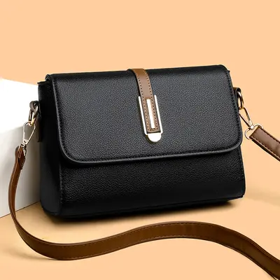 Large Capacity Soft Leather Shoulder Bag in Contrast Colours - 11