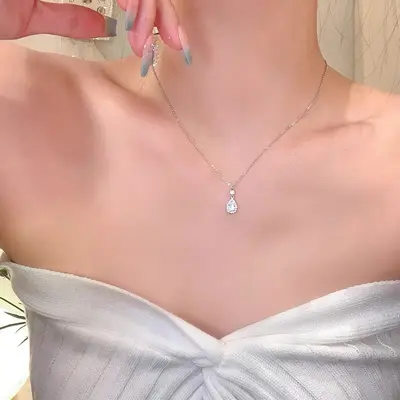 Water drop zircon necklace choker for women - 4
