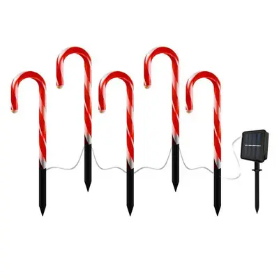 Solar LED Christmas Candy Cane Light String, Lawn Snowflake Stake Light - 7