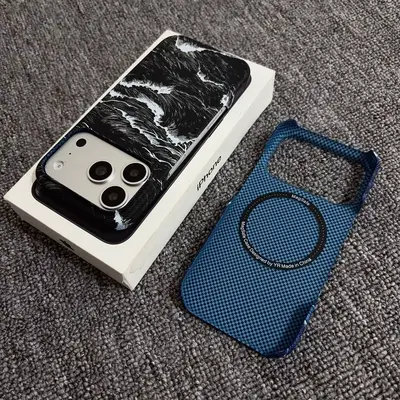 适用iPhone18Promax凯夫拉纹磁吸手机壳苹果17碳纤维纹半包保护套 - 4