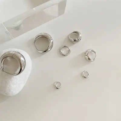 925 gümüş halka küpe, minimalist tasarım, kadın ve erkek - 2