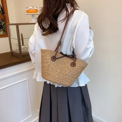Women's Large Woven Straw Tote Beach Bag - 3
