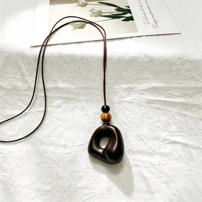 Vintage brown pendant necklace, long sweater chain women's - 5