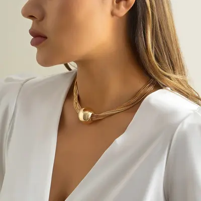 Multi-layer chain pendant necklace with spherical design - 7
