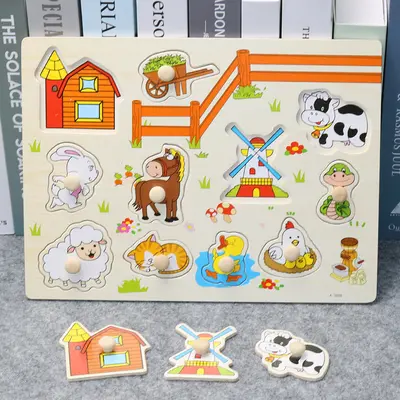 Çocuk Montessori erken eğitim paneli el kapma tahtası 1-2 yaşında 3 bebek ahşap bulmaca aydınlanma bilişsel eşleştirme eğitici oyuncaklar - 9