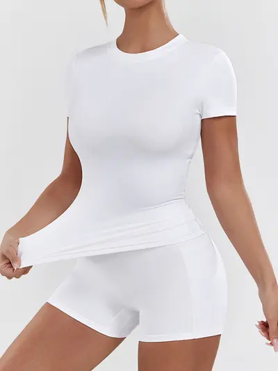 Brushed Quick-Dry Yoga Set, Two-Piece, Solid Color