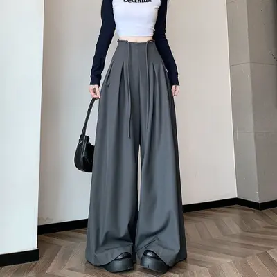 Damen-Anzughose mit weitem Bein, hoher Taille und lockerem Schnitt - 8