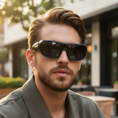Oversize-Herrensonnenbrille mit einteiligen Gläsern im Retro-Stil und UV-Schutz