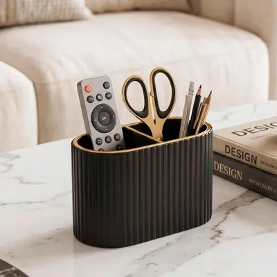 Light Luxury Oval Pen Holder and Desktop Storage Box for Office - 2