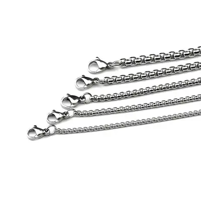 Stainless Steel Square Pearl Necklace with Thick Titanium Steel Snake Bone Chain for Men